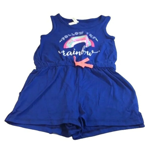Love At First Sight Girls Romper Graphic Follow the Rainbow Blue Size M 5-6 - Picture 1 of 6